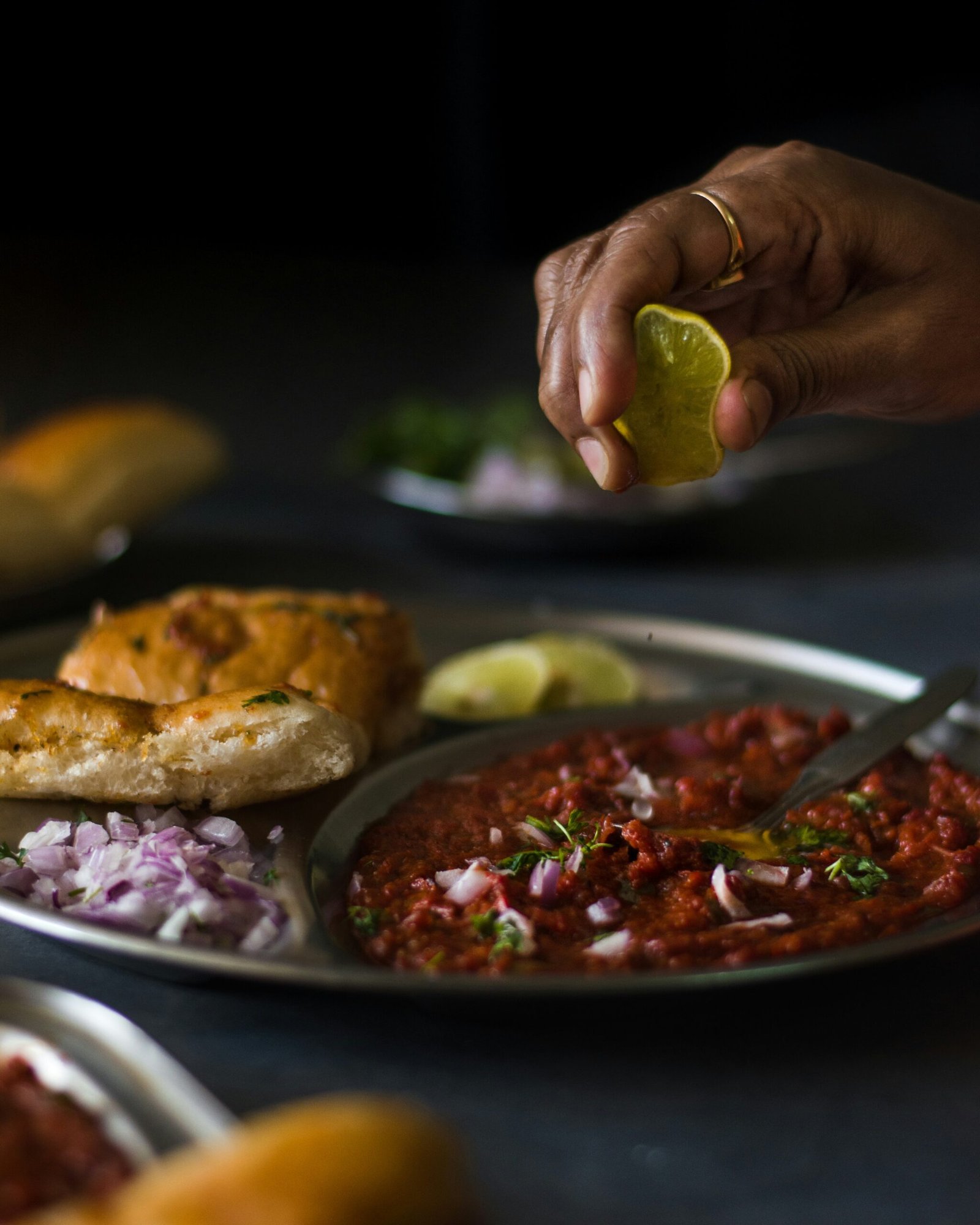 Maharashtrian misal thali with pav and sides like Shrimant Misal Pune